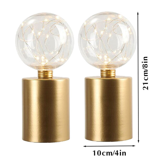 2Pcs Gold Table Lamp Battery Powered Bedside Light